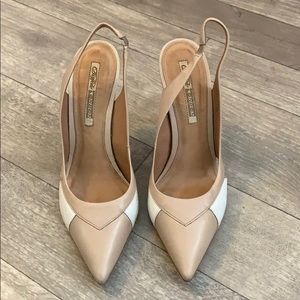snakeskin nude sling back pointed toe heel